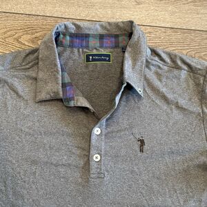 William Murray Golf Polo Shirt Men's Large Gray With Tartan Collar Trim Preppy